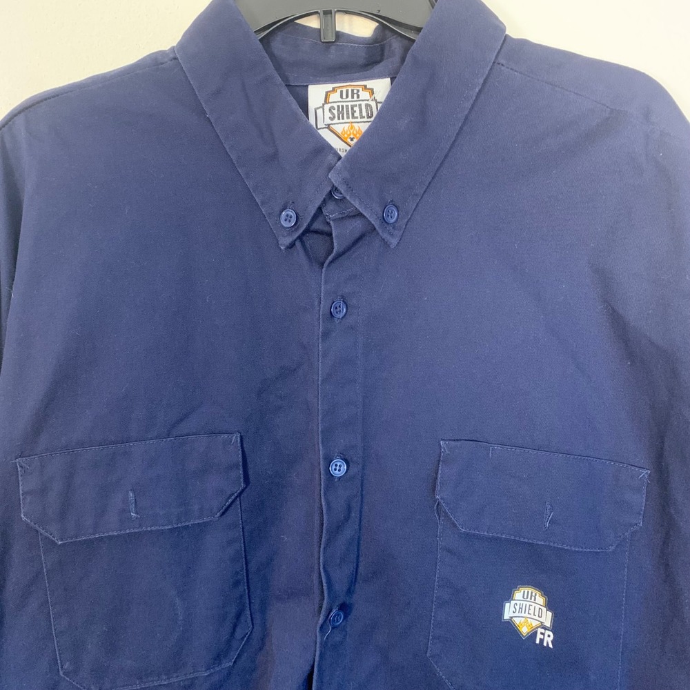 UR Shield FR Flame Resistant Work Shirt Mens 3XL Navy Blue Button‎ Down L Sleeve